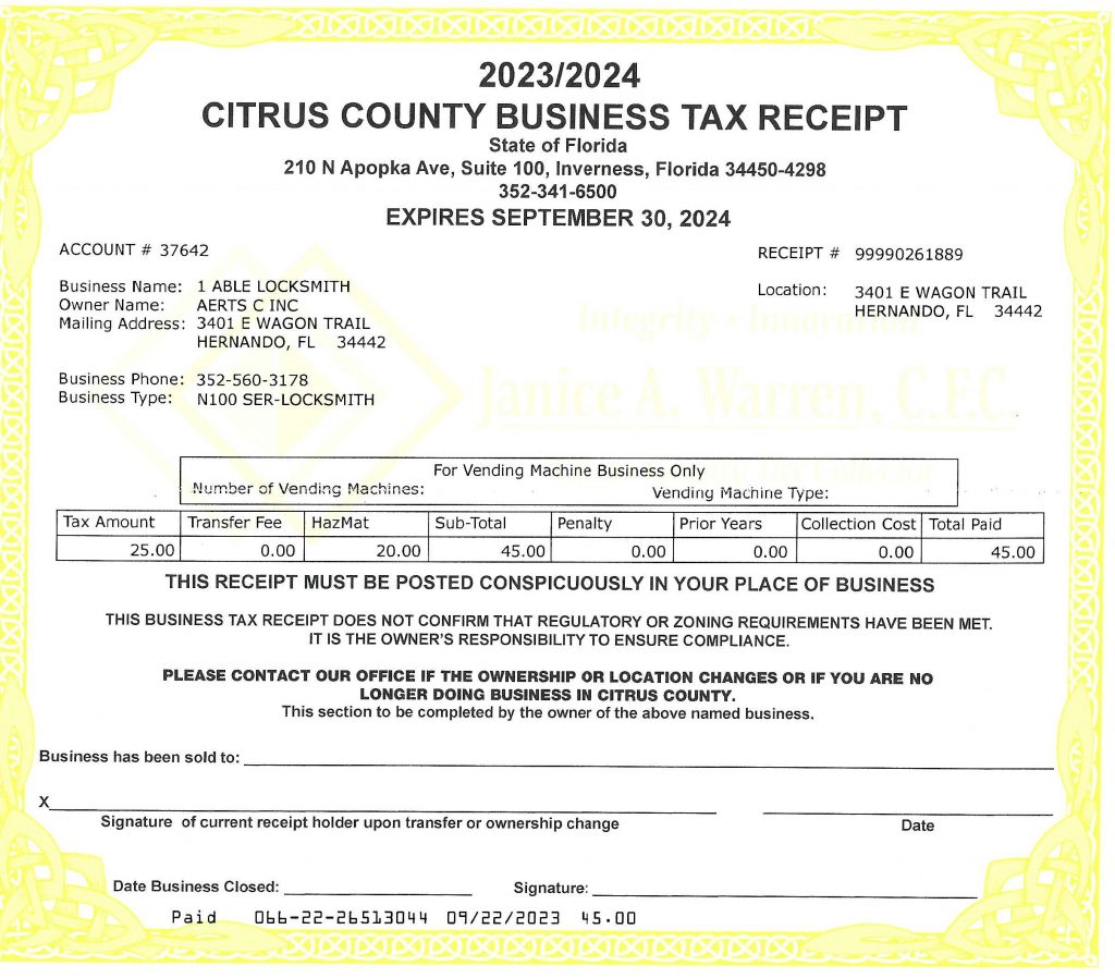 2024 Citrus County Business License